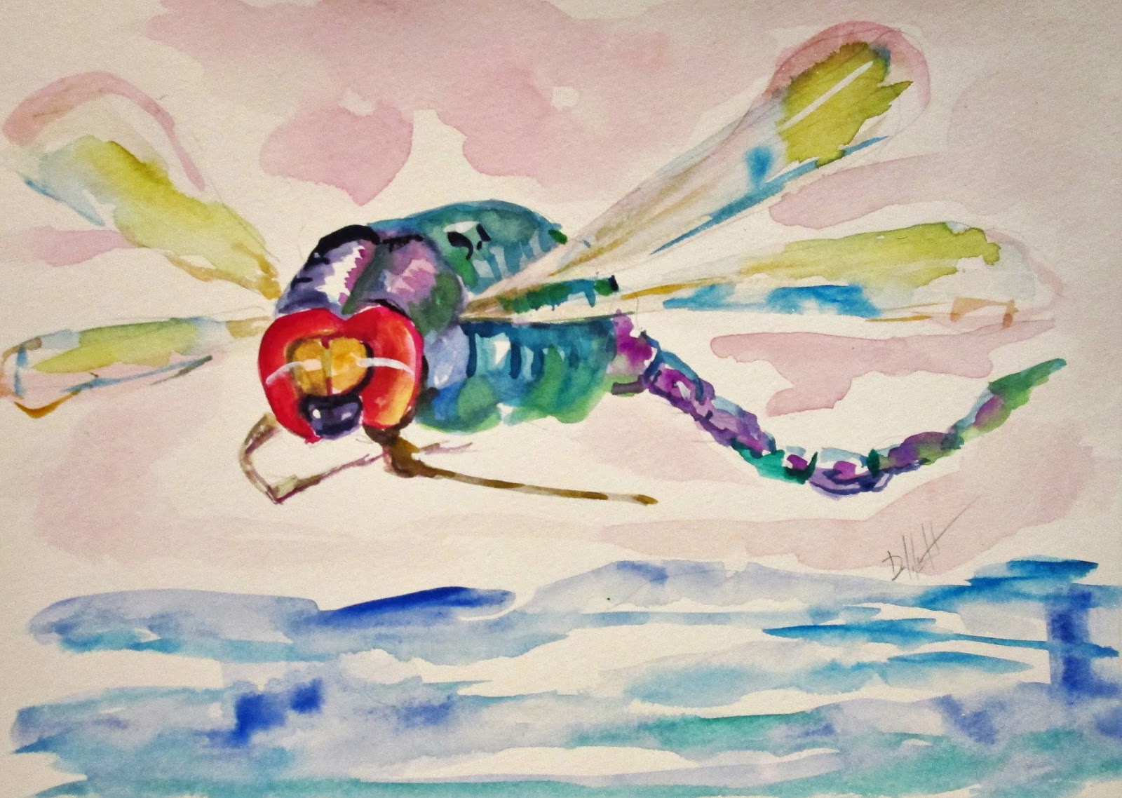 1600x1138 Watercolor Painting Of A Dragonfly In The Studio With Delilah - Dragonfly Painting Watercolor