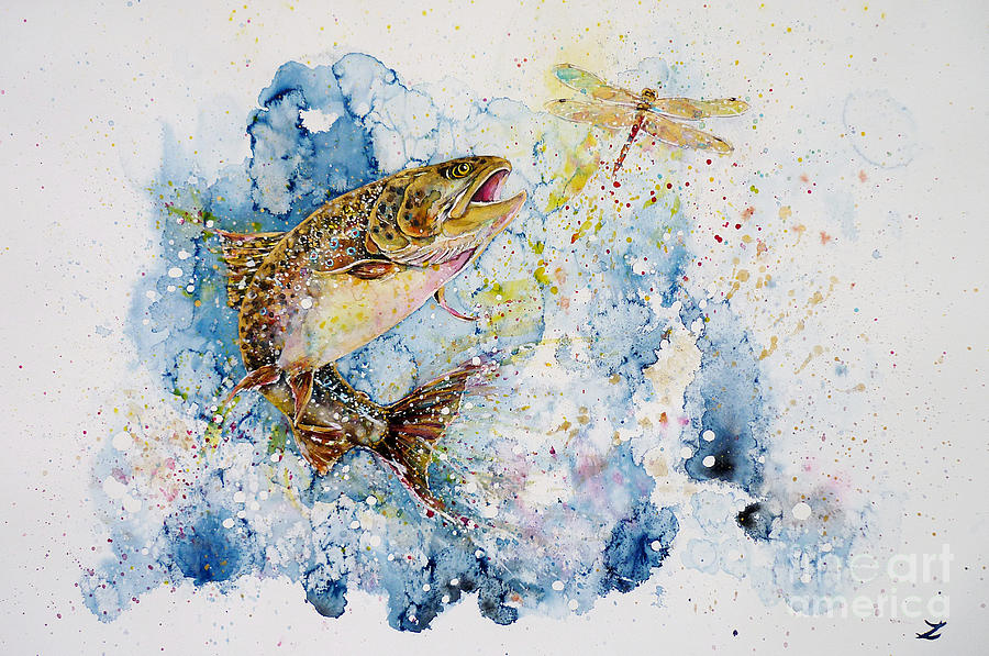 900x597 Dragonfly Hunter Painting By Zaira Dzhaubaeva - Dragonfly Painting Watercolor