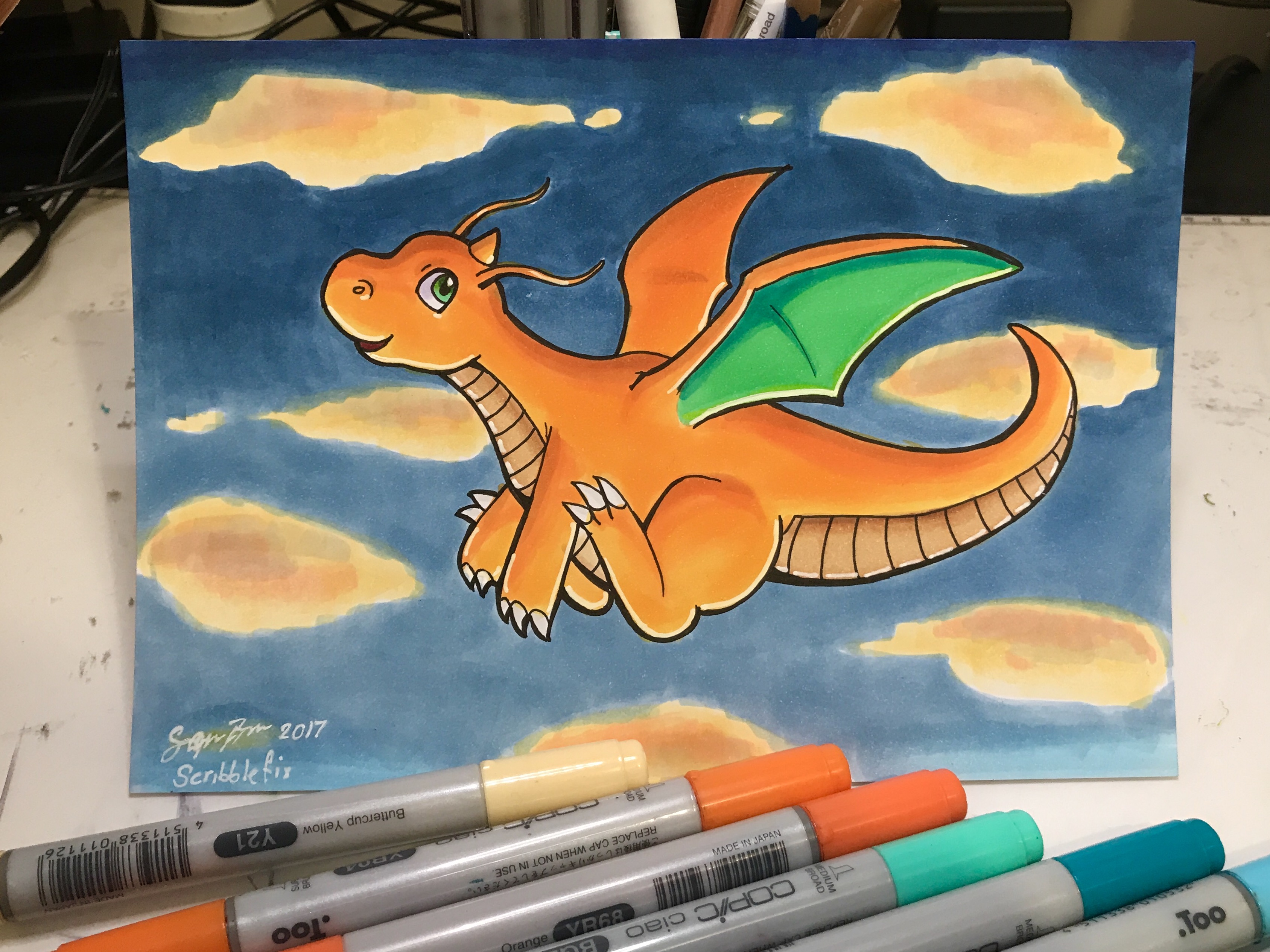 3375x2531 Dragonite Copic Marker Illustration By Scribblefix On Newgrounds - Dragonite Painting