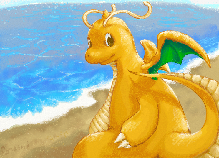 744x536 Sun Rays And Waves Dragonite By Altiastudio - Dragonite Painting