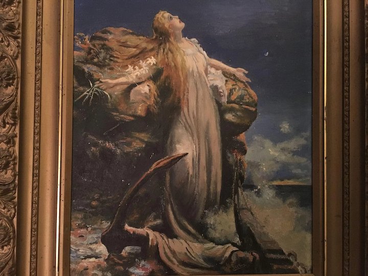 720x540 Dramatic Old Oil Painting Of A Woman By The Sea Signed Delong - Dramatic Painting