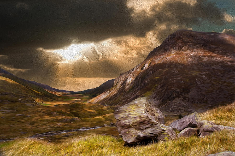 900x598 Moody Dramatic Mountain Sunset Landscape Digital Painting - Dramatic Painting