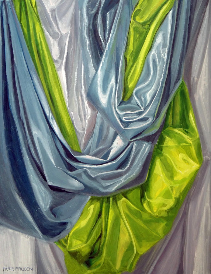 694x900 Green And Blue Drapery Study Painting By Nancy Paris Pruden - Drapery Painting