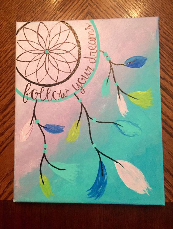 570x752 Diy Hand Painted Canvas Follow Your Dreams With Dream Catcher - Dream Catcher Canvas Painting
