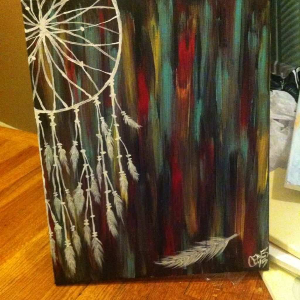 1024x1024 Painting On Black Canvas Elegant Hand Painted Acrylic Dream - Dream Catcher Painting On Canvas