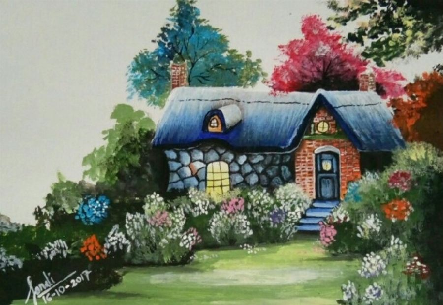 900x621 Dream House Painting By Artist Sonali Tompe - Dream House Painting