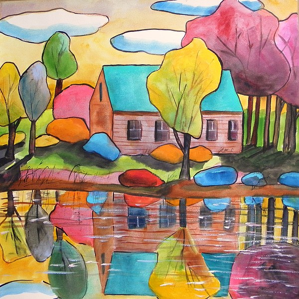 600x600 Lakeside Dream House Painting By John Williams - Dream House Painting