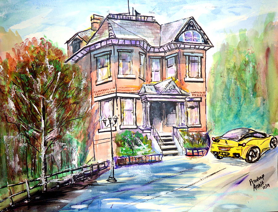 900x687 Dream House And Ferrari Car Painting By Pradeep Gautam - Dream House Painting