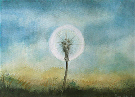 570x408 Dandelion Painting Original Watercolor Painting Fine Art - Dreamy Painting