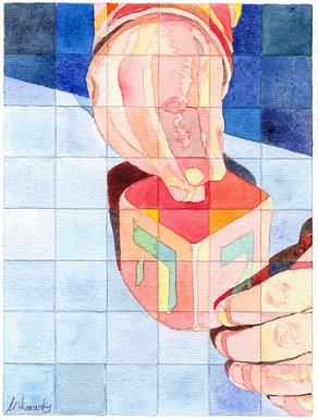 292x386 Hanukkah Art In The Little Art Show Moshe Mikanovsky Art - Dreidel Painting