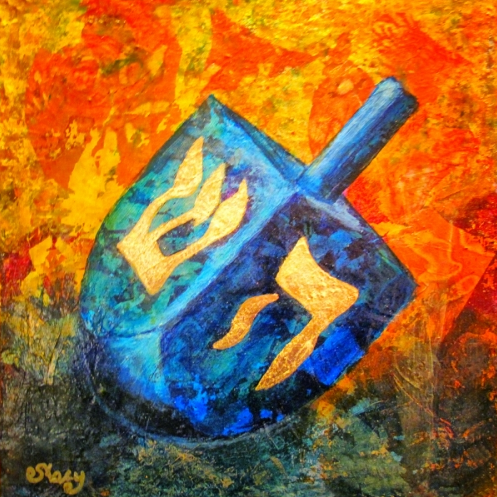 497x497 Pat Stacy Art Dreidel,original Painting A Miracle Happened Here - Dreidel Painting