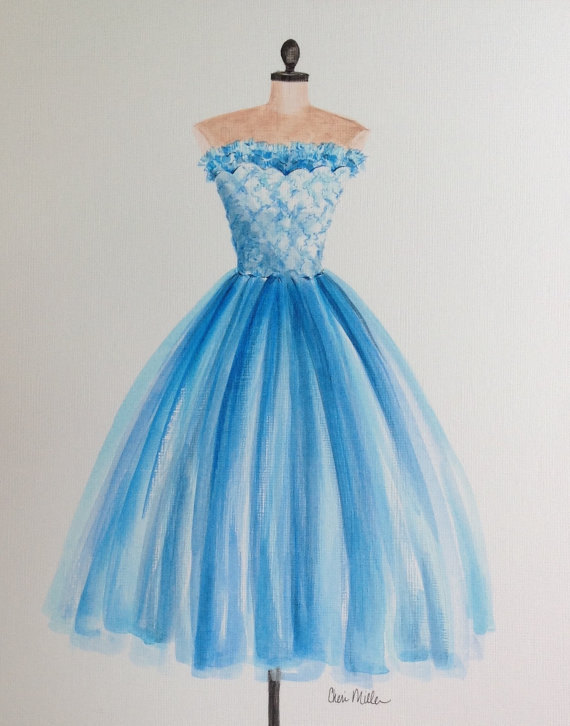 570x726 Fashion Illustration.gift Woman.vintage Fashion.gifts - Dress Painting