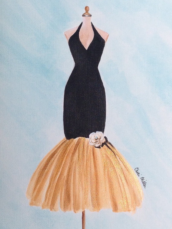 570x759 Fashion Illustration.dress Painting.vintage Fashion.1950s - Dress Painting