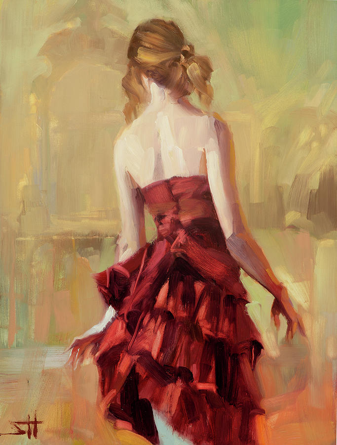 683x900 Girl In A Copper Dress Ii Painting By Steve Henderson - Dress Painting