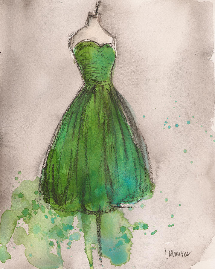 719x900 Green Strapless Dress Painting By Lauren Maurer - Dress Painting