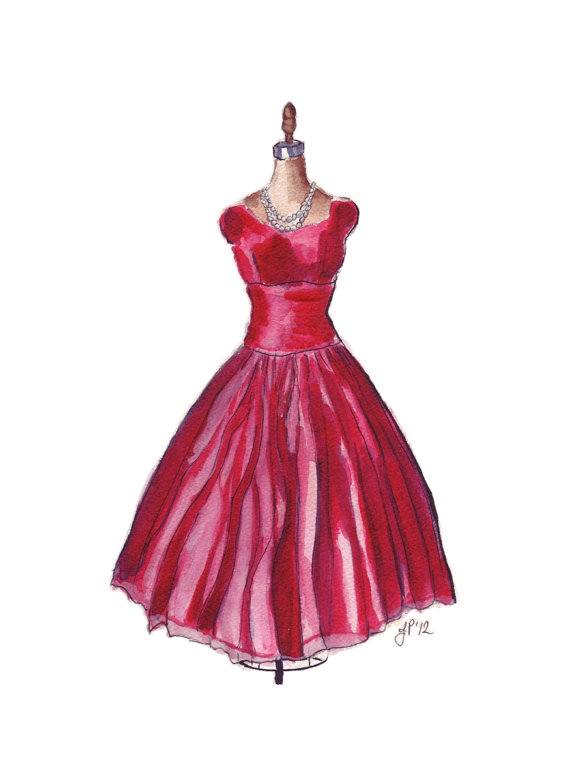 570x782 8x10 Print Red Dress Watercolor Painting Fashion - Dress Painting