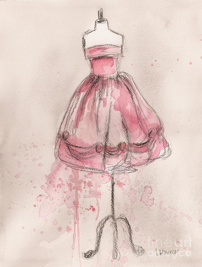 680x900 Pink Party Dress Painting By Lauren Maurer - Dress Painting