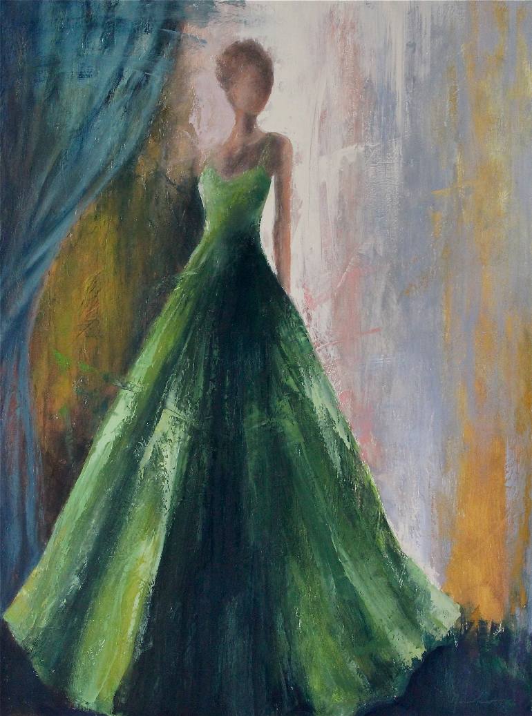 770x1037 Saatchi Art The Girl In The Green Dress (Sold) Painting By Naoko - Dress Painting