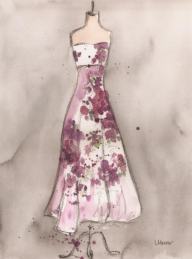 668x900 Vintage Romance Dress Painting By Lauren Maurer - Dress Painting