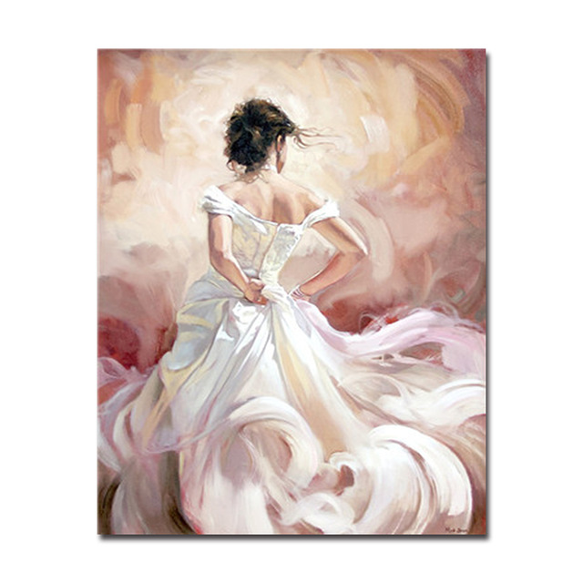 640x640 Diy Oil Painting By Numbers Kits Coloring Girl Is Wearing A White - Dress Painting