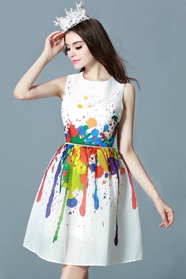 600x900 Delightful Color Painting Sleeveless Mini Dress - Dress Painting