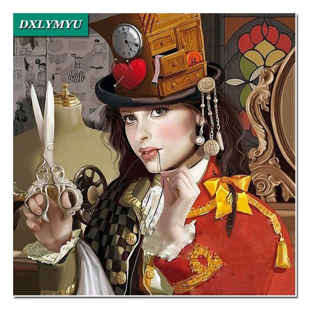 640x640 Diamond Embroidery Witch Dress Up And Scissors Diamond Painting - Dress Up Painting