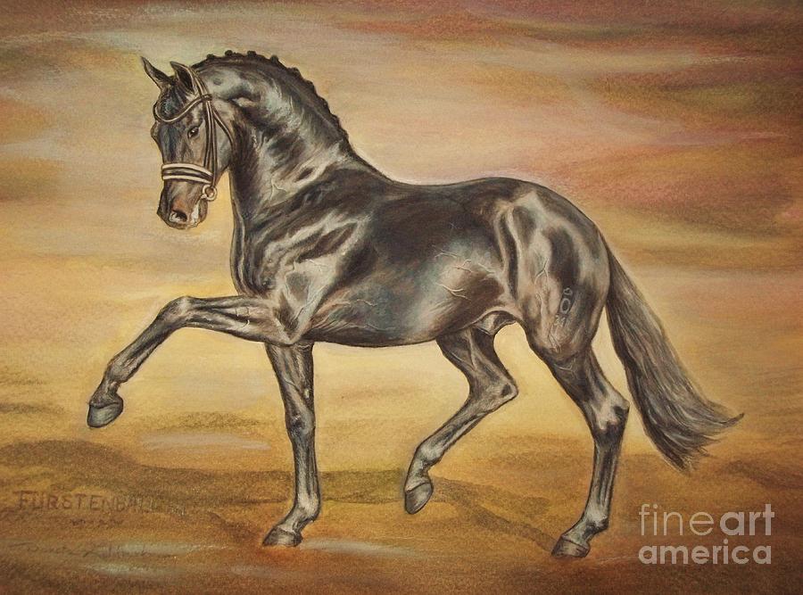 900x667 Furstenball Dressage Stallone Painting By Dorota Zdunska - Dressage Horse Painting