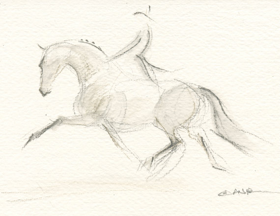 570x441 Horse Painting Dressage Nations Cup Freestyle Original - Dressage Horse Painting