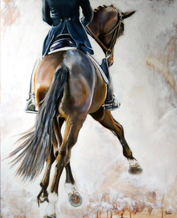 570x702 Original Oil Painting Of Equestrian Sport Dressage Horse - Dressage Painting