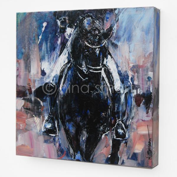 600x600 Black Dressage, Half Pass Nina Smart - Dressage Painting