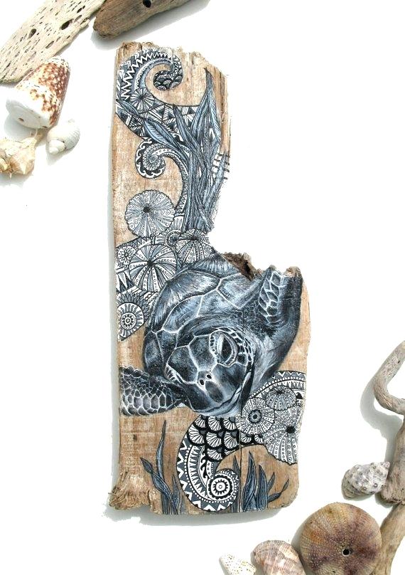 570x808 Painting Driftwood Driftwood Sea Turtle Painting Painted Driftwood - Driftwood Painting