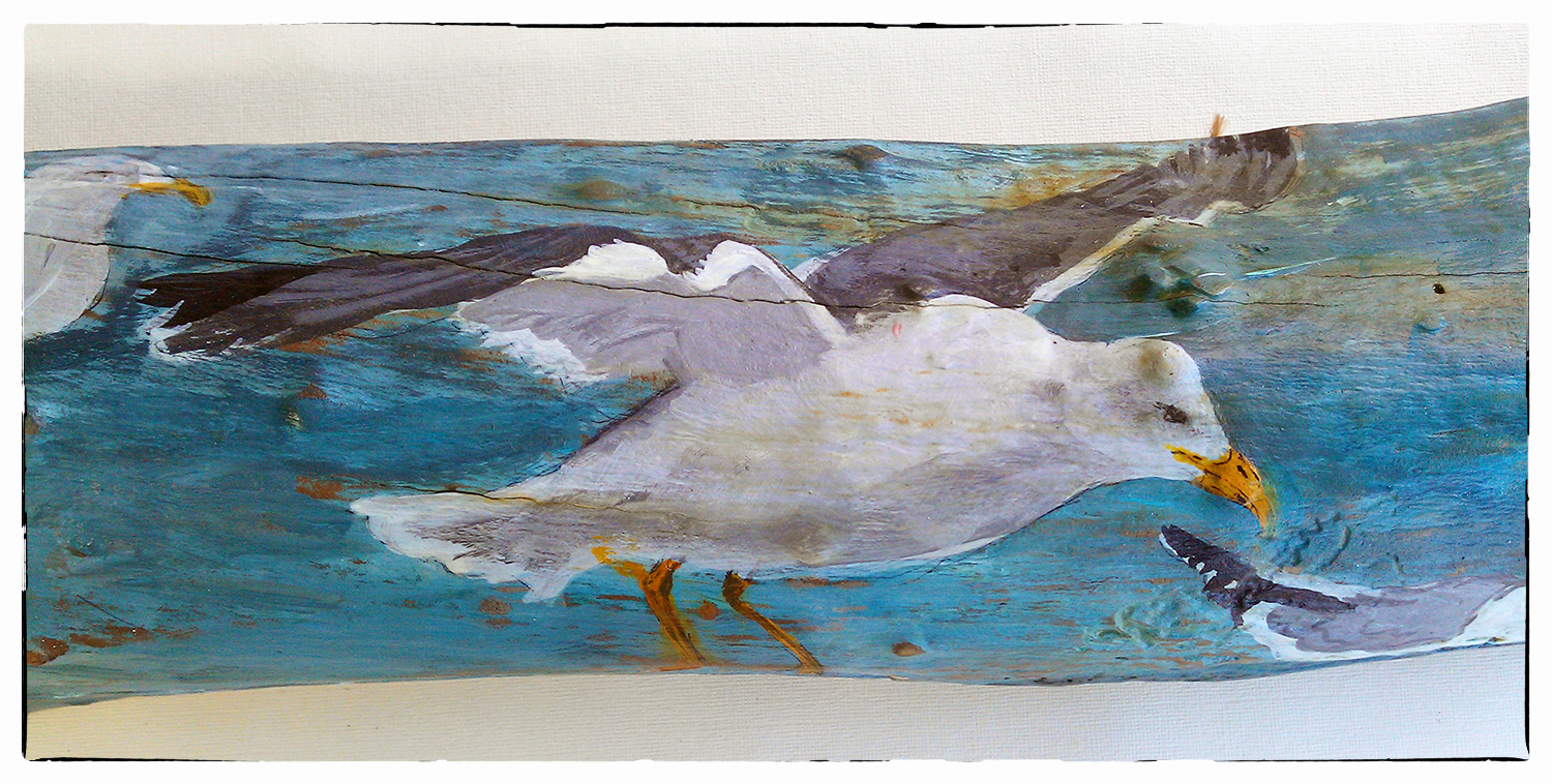 1500x758 Seagull Bird Art - Driftwood Painting