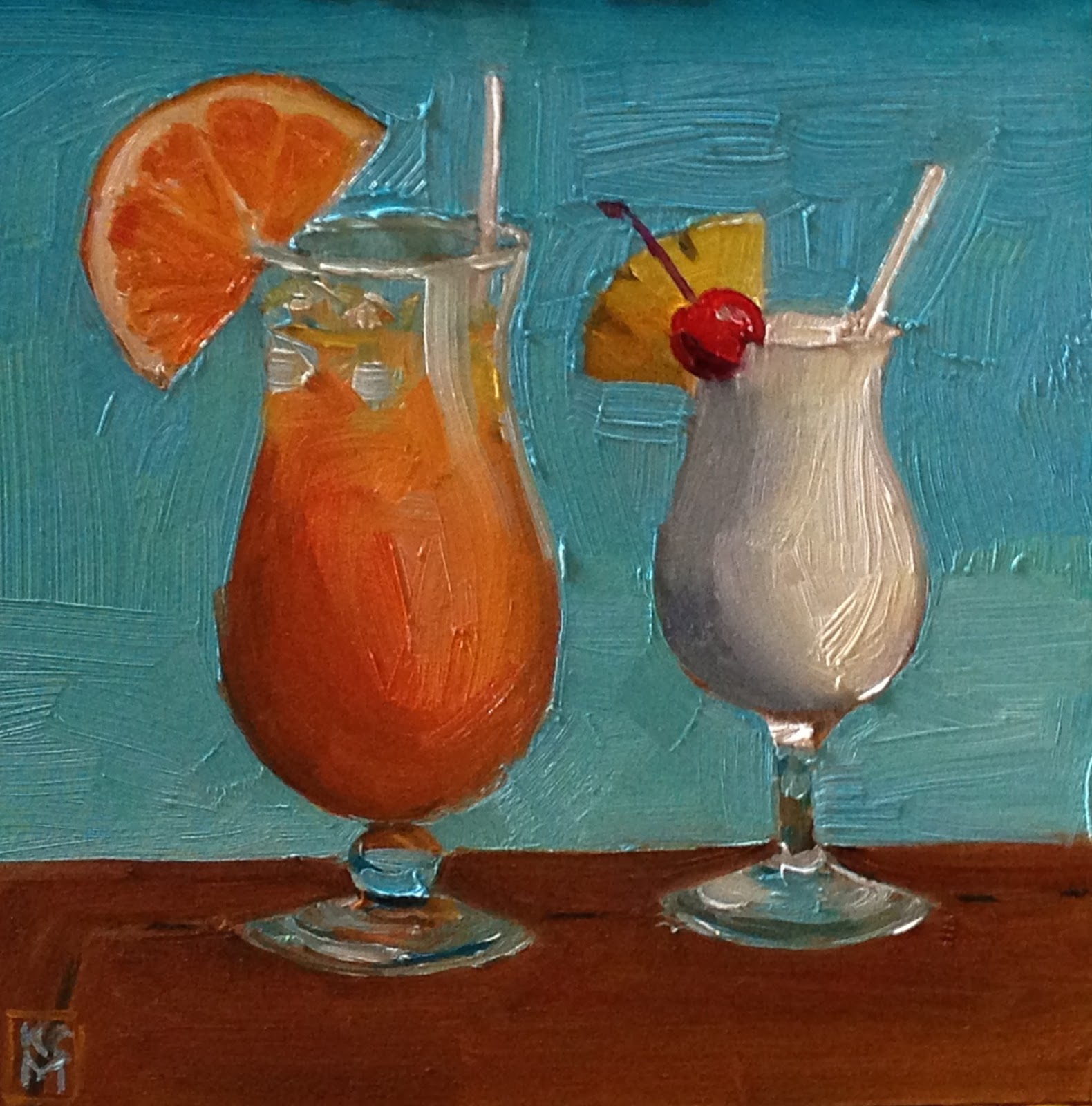 1580x1600 Kelley Macdonald's Paintings One For Me, One For You, 6x6 Inch - Drink Painting