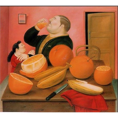 458x458 Man Drink Orange Juice By Fernando Botero - Drink Painting