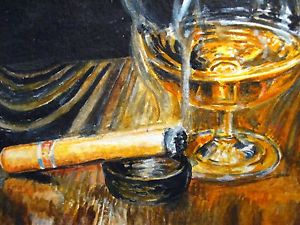 300x225 Watercolor Painting Cigar Cigarette Smoke Alcohol Drink Cognac - Drink Painting