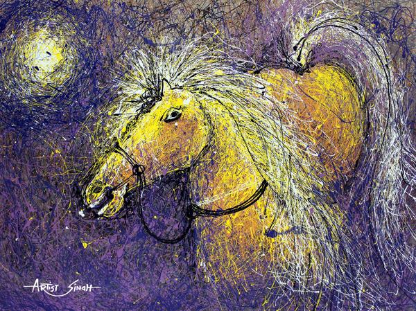 600x449 Horse Drip Painting Artist Singh - Drip Painting