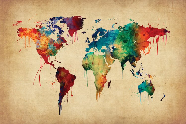 750x500 East Urban Home World Map Series Dripping Effect Ii Graphic Art - Dripping Painting Art