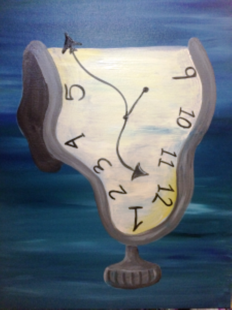 750x1000 Melting Clock @ Pinot's Palette Woodmere (Cleveland Paint And Sip - Droopy Clock Painting