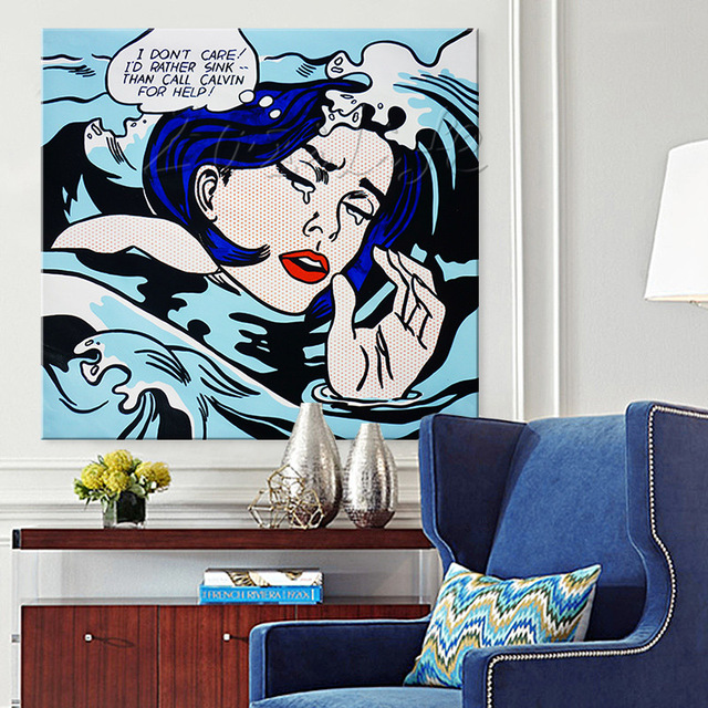 640x640 Roy Lichtenstein Pop Art Cartoon Oil Painting On Canvas Drowning - Drowning Girl Painting