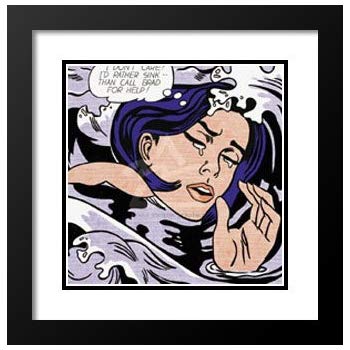 350x350 Roy Lichtenstein Framed And Double Matted Art Print - Drowning Girl Painting
