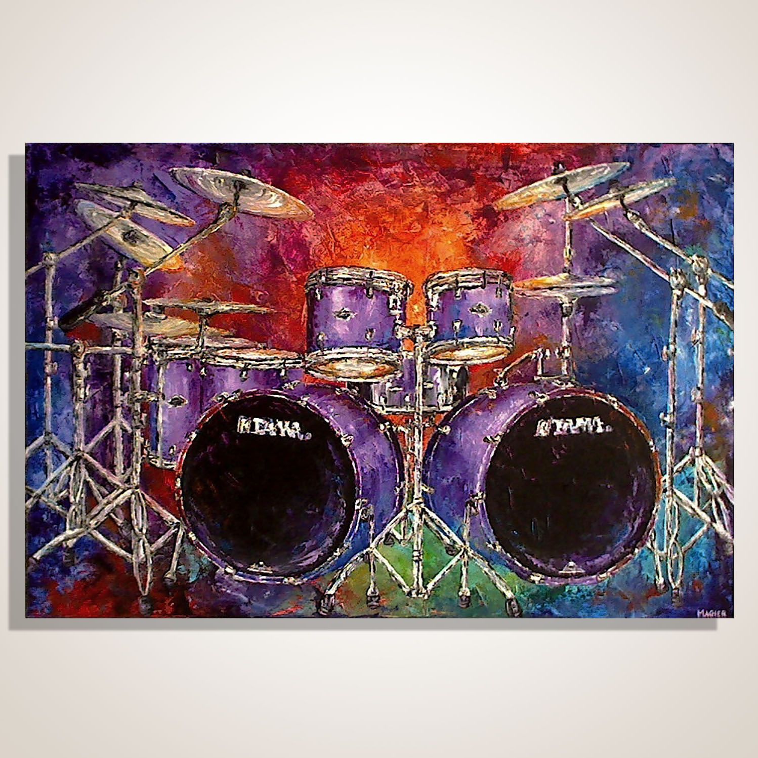 1498x1498 Drum Kit Drum Set Painting Music Art Music Studio Decor Original - Drum Set Painting