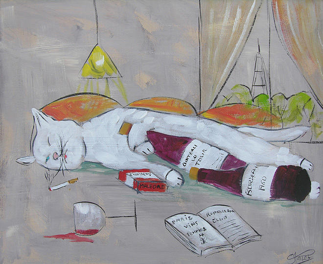 660x541 Frenchy Drunk In Paris Painting By Frenchy Le Chat - Drunk Painting