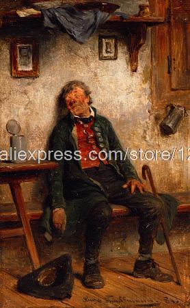278x450 Hugo Kaufmann Toper Drunk Tankard Hat Cane Sleep Bench New Hand - Drunk Painting