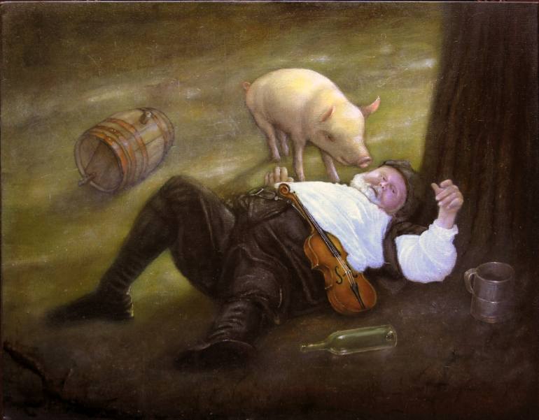 770x601 Saatchi Art A Drunk Hog And A Pig Painting By William Barry Roberts - Drunk Painting