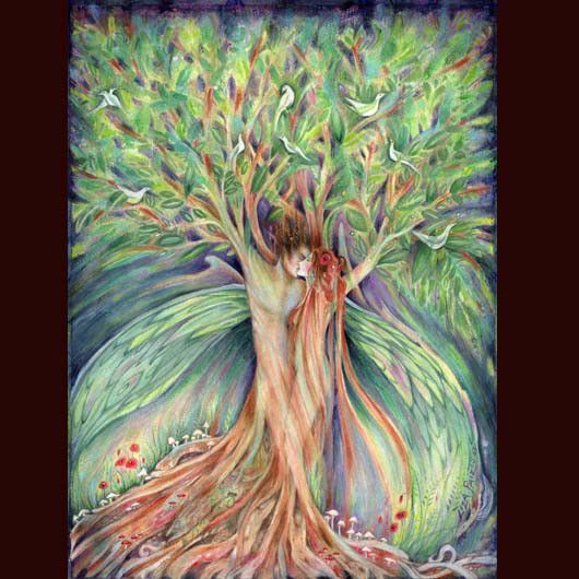 530x530 Tree Spirits~original Watercolour Painting Of Dryad Tree Fairies - Dryad Painting