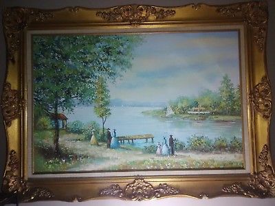 400x300 Nice Vintage Dubois Signed Oil Painting Victorian Landscape Ornate - Dubois Painting
