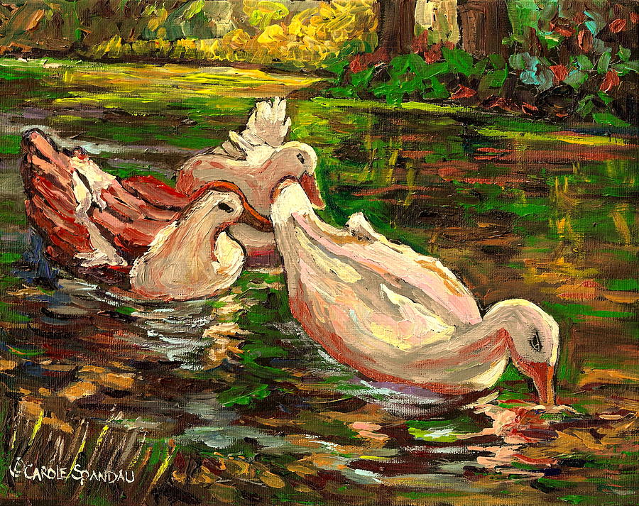 900x713 The Duck Pond At Botanical Gardens Painting By Carole Spandau - Duck Pond Painting