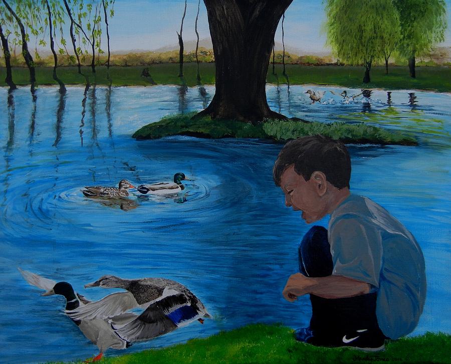 900x726 The Duck Pond Painting By Mandy Jones - Duck Pond Painting