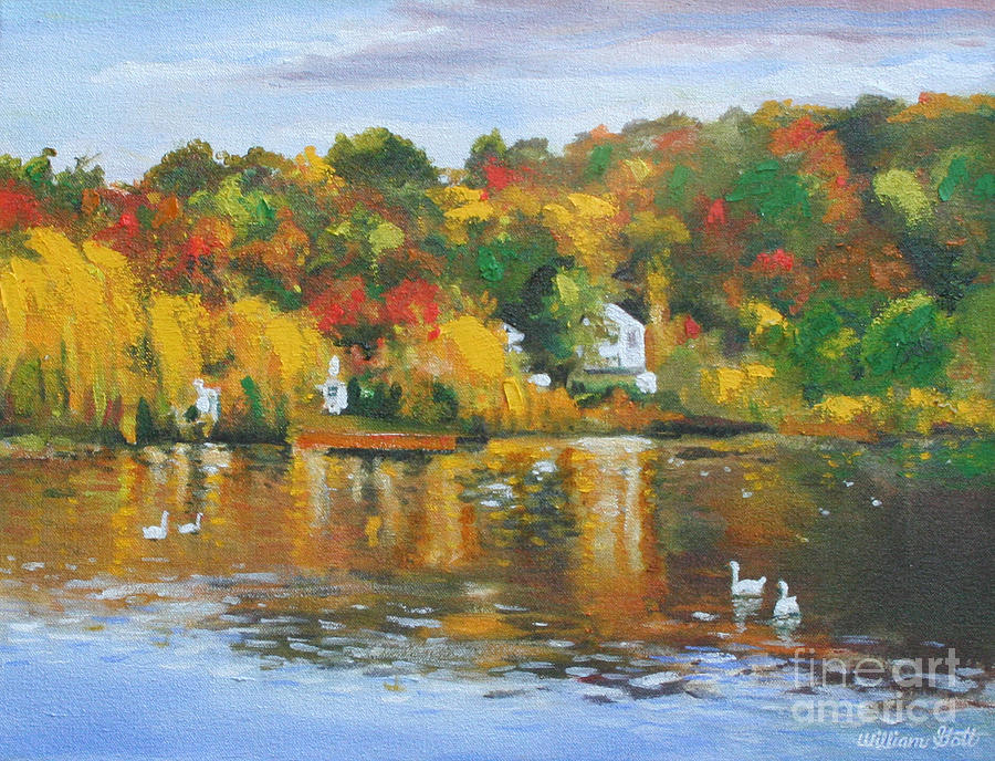 900x688 The Roslyn Duck Pond Painting By William Gott - Duck Pond Painting