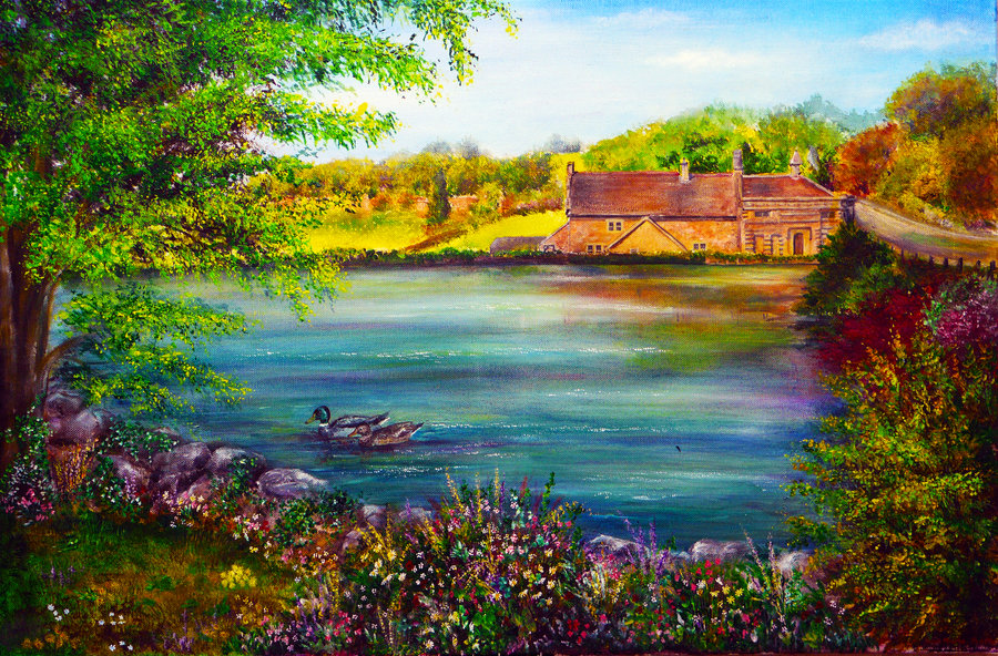 900x592 Tissington Duck Pond By Annmariebone - Duck Pond Painting